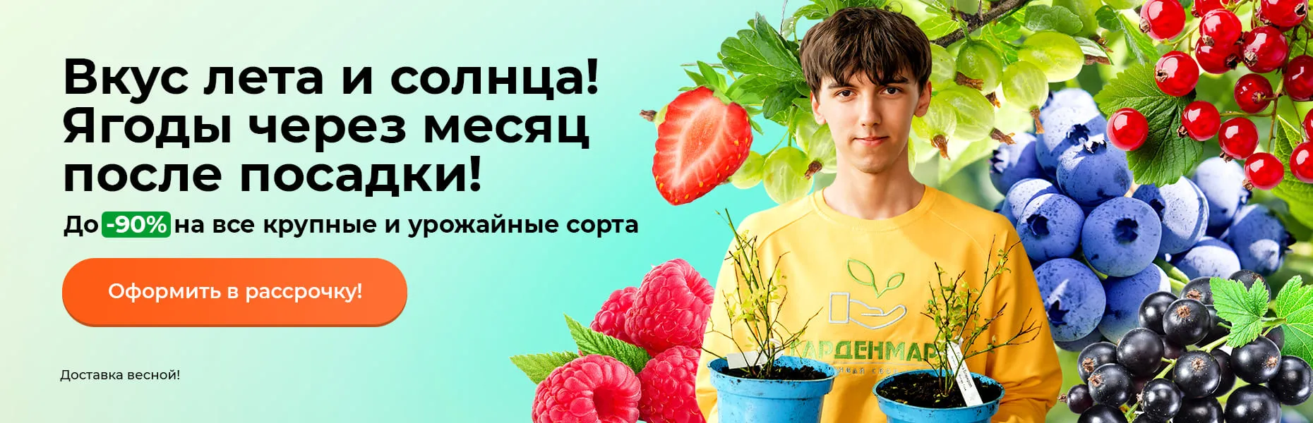 Вкус лета и солнца! Ягоды через месяц после посадки! До -90% на все крупные и урожайные сорта. Доставка весной!