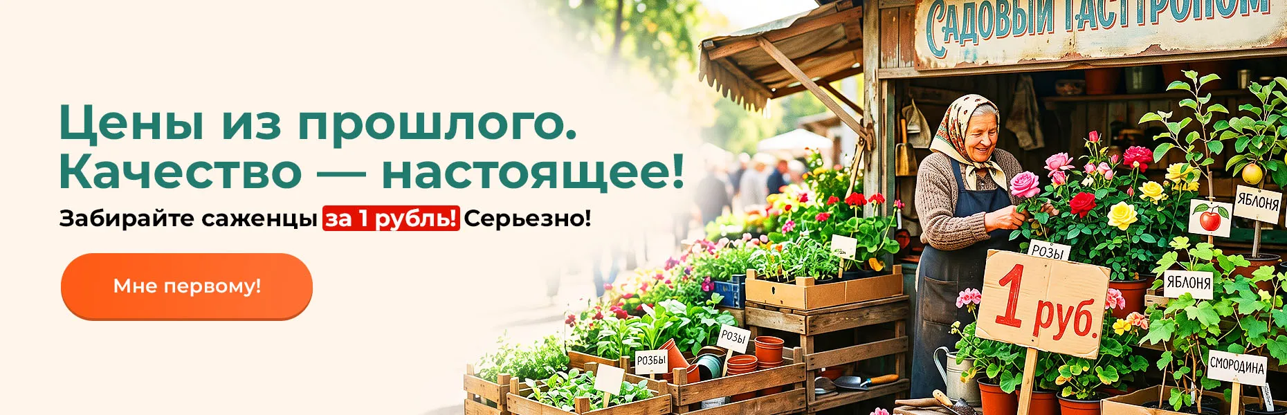 Цены из прошлого. Качество — настоящее! Забирайте саженцы за 1 рубль! Серьезно!