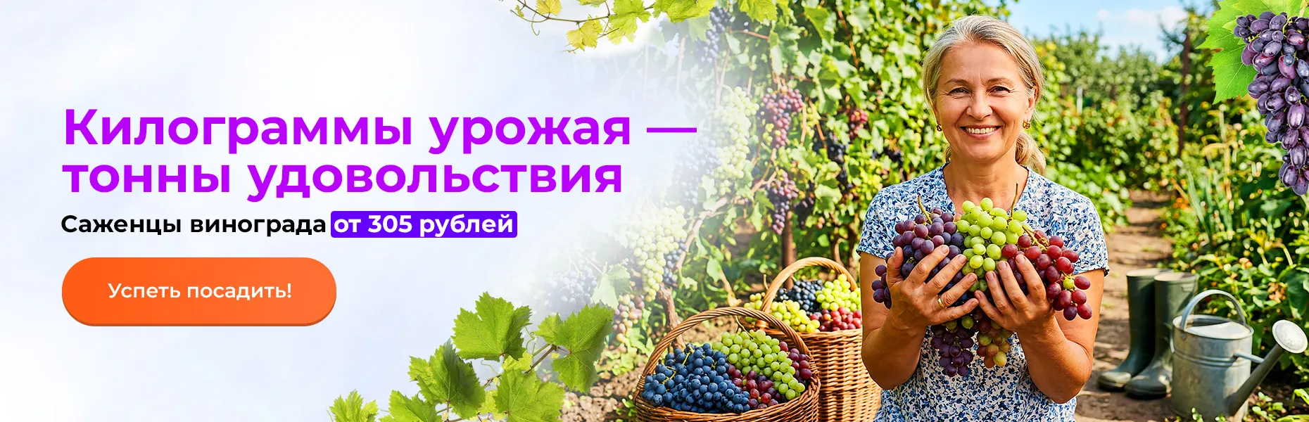 Килограммы урожая — тонны удовольствия! Саженцы винограда от 305 рублей